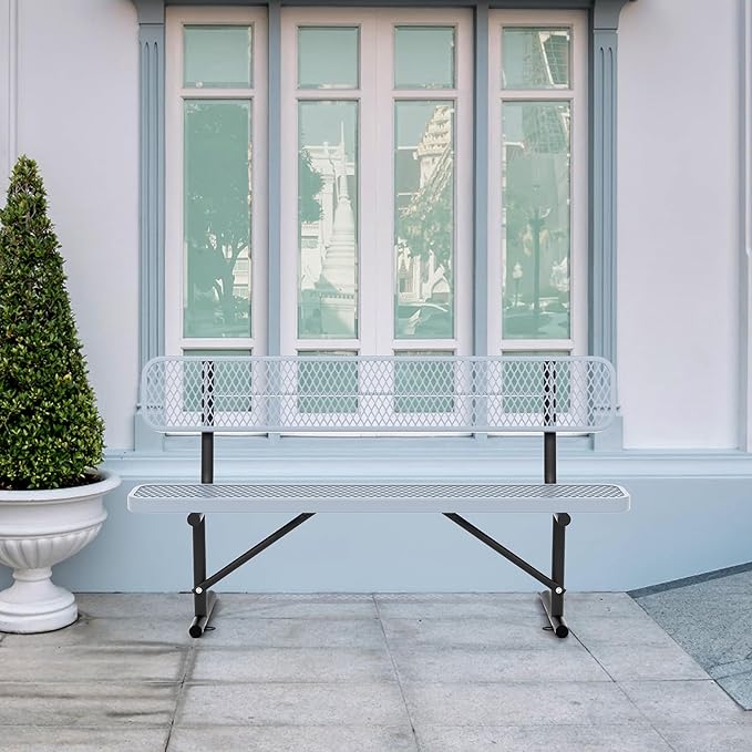 4/6/8 Feet Park Bench for Outside Heavy Duty Metal, Garden Benches Outdoor Bench with Backrest & Portable Frame - Photo 5