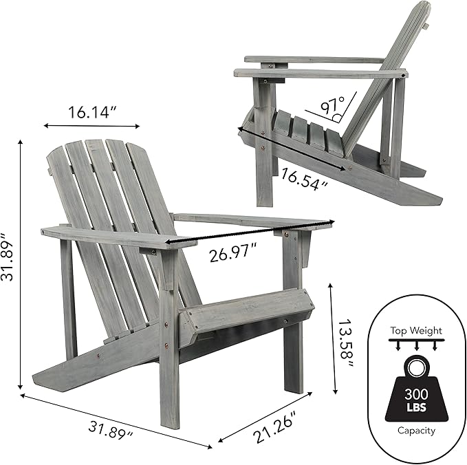 JONATHAN Y PAT1002B Westport Outdoor Patio Traditional Acacia Wood Adirondack Chair for Garden, Lawn, Backyard, Pool, Deck, Beach, Firepit, Gary