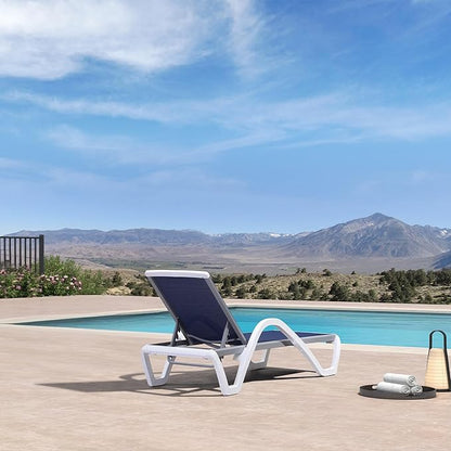 PURPLE LEAF Patio Chaise Lounge Chair Outdoor Plastic Textilene Sun Bathing Recliner Tanning Pool Lounger with 6 Adjustable Position for Outside Beach in-Pool Lawn Poolside, Navy Blue