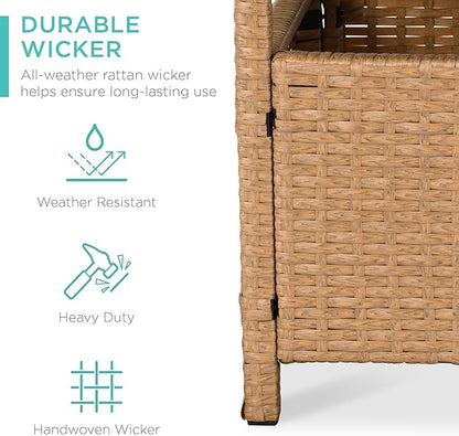 Best Choice Products Wicker Side Table with Umbrella Hole, Square PE Rattan Outdoor End Table for Patio, Garden, Poolside, Deck w/UV-Resistant Frame, Storage Space - Natural