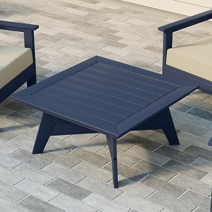 WestinTrends Avalon Modern Low Outdoor Patio Square HDPE Coffee Table, Navy Blue