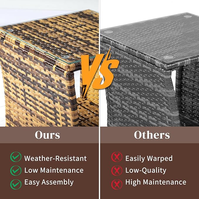 Wicker Rattan Side Table, Outdoor Square Rattan Coffee End Table with Tempered Glass Top and Storage for Patio Porch Lawn (Yellow Gradient)