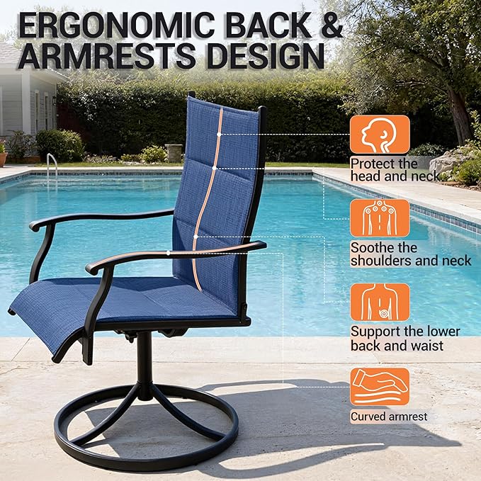 Outdoor Swivel Rocking Chairs Set of 2, High-Back Patio Dining Chairs, All-Weather Rotating Lounge Chairs for Garden - Photo 5