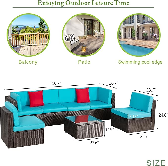 Vongrasig 7 Pieces Patio Furniture Sets, Outdoor All-Weather Wicker Patio Conversation Sets - Photo 3