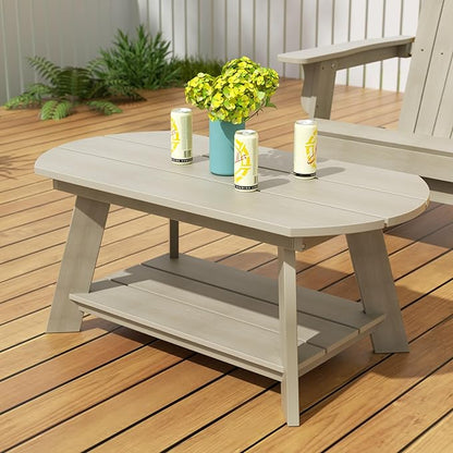 WestinTrends Tuscany Outdoor Coffee Table, All Weather HIPS 2 Tier Patio Adirondack Coffee Table, Weathered Gray