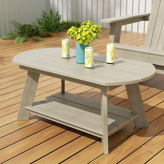 WestinTrends Tuscany Outdoor Coffee Table, All Weather HIPS 2 Tier Patio Adirondack Coffee Table, Weathered Gray