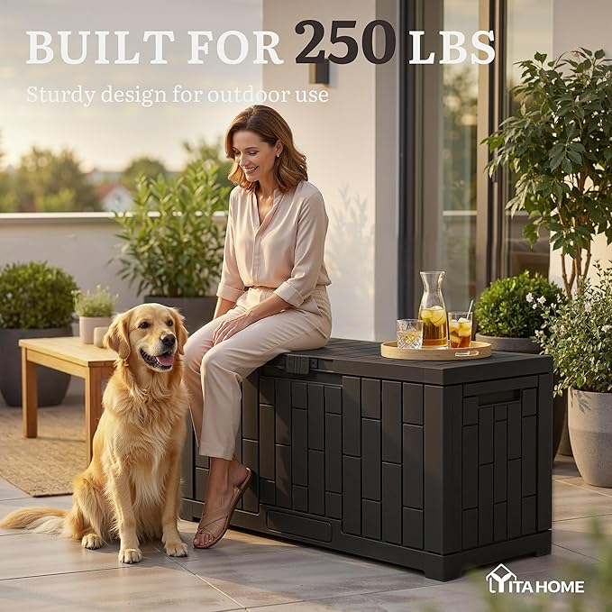 YITAHOME 60 Gallon Outdoor Storage Box, Large Water Resistant Resin Deck Box - Photo 6