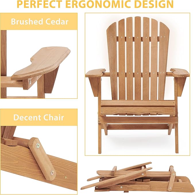 Wooden Outdoor Folding Adirondack Chair Set of 2 Wood Lounge Patio Chair for Garden, Garden, Lawn, Backyard, Deck - Photo 5