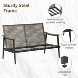 NATURAL EXPRESSIONS Patio Loveseat Sofa Outdoor Furniture Metal Chair with Wicker Backrest & 6 Inches Cushion for Indoor - Photo 6