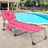 GYMAX Tanning Chair, Folding Beach Lounger with Face Arm Hole, Adjustable Backrest, Side Pocket & Carry Handle - Photo 9
