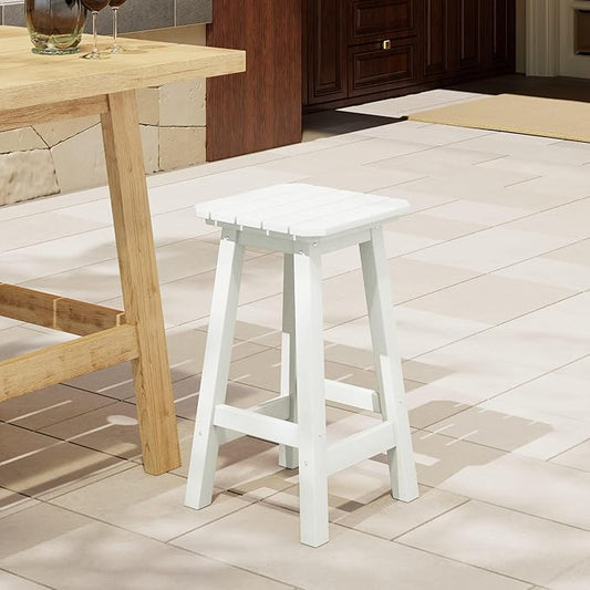 Costaelm 24" Height Outdoor Bar Stools, All-Weather Bar Stools, Adirondack Poly Patio Square Bar Stool for Patio, Deck, Kitchen Counter and Garden, White