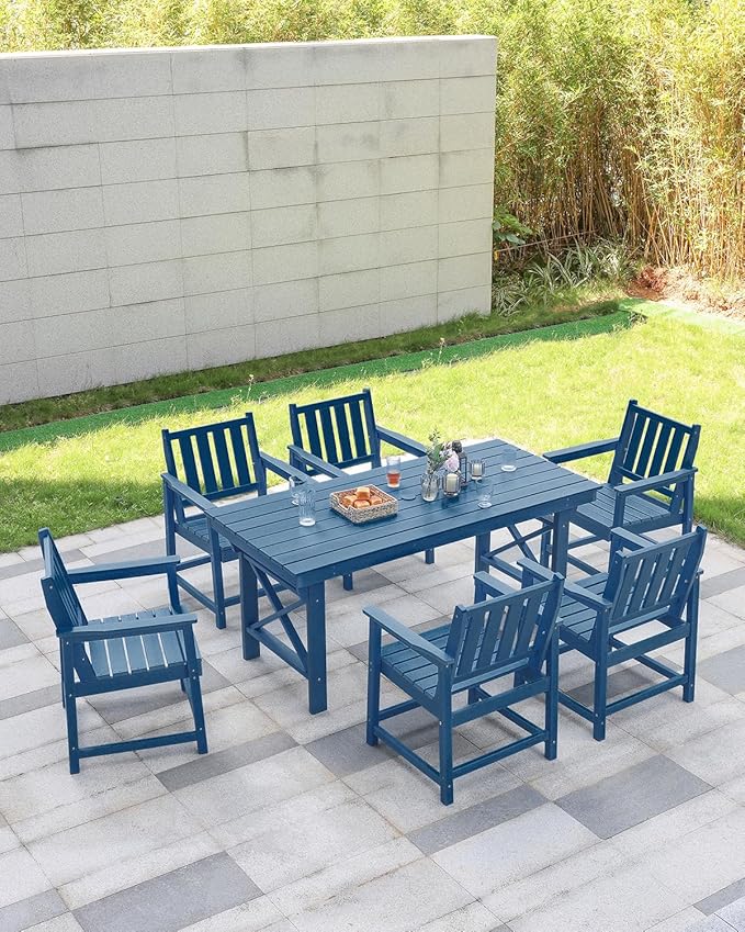 HDPE Outdoor Dining Table, 66.9” Rectangle Patio Dining Table for 6 - Photo 4