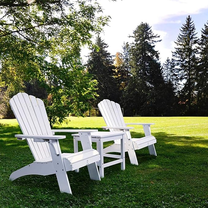 Adirondack Chair Folding Patio Chairs Outdoor Chairs Lawn Chair with Arms Solid Wooden Weather Resistant Lounge Chair Movable Outdoor Seating Accent Furniture for Adults Yard Garden, White