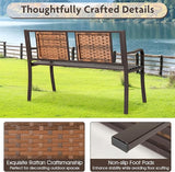 Giantex Outdoor Bench with PE Rattan Backrest, Curved Armrests, Slatted Seat for 2-3 Persons - Photo 5