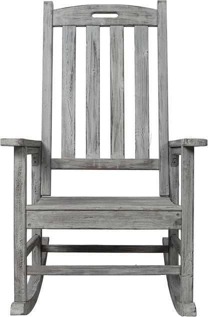 Oversized Wooden Rocking Chair for Porch & Patio 330lbs Capacity Wood Rocker with Wide Seat High Backrest & Armrests Outdoor Indoor Chair for Garden, Balcony, Living Room, Grey