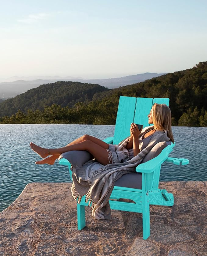 SERWALL Modern Adirondack Chair Set of 2, Folding Adirondack Chair with Cup Holders, Outdoor HDPE Adirondack Chair, Teal - Photo 8