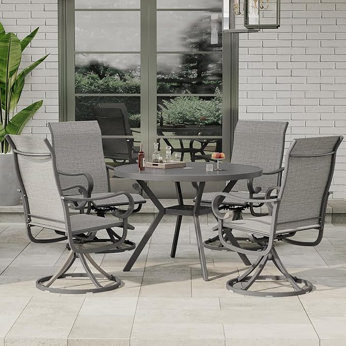 42" Outdoor Patio Table Dining Table, All Weather Metal Round Patio Table with Adjustable Umbrella Hole - Photo 2