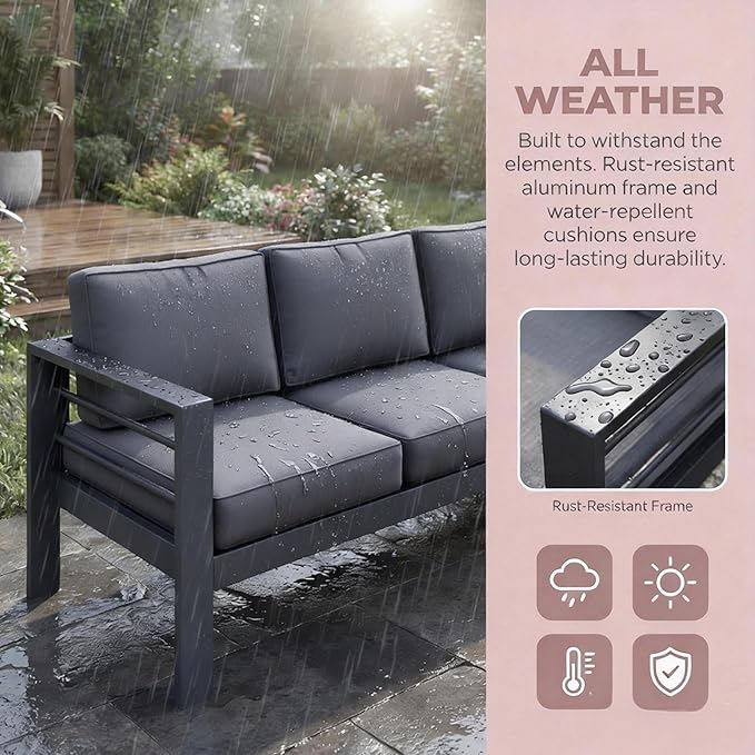 Kiss the Water Outdoor Couch Aluminum Patio Furniture Sofa - Photo 7