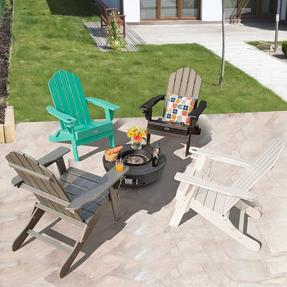 Tangkula Outdoor Folding Adirondack Chair, HDPE Armchairs with Cup Holder, Weather Resistant Lounger Chair for Patio Garden Fire Pit Backyard, Lawn Porch Seating, Adirondack Lounger (4, Turquoise)