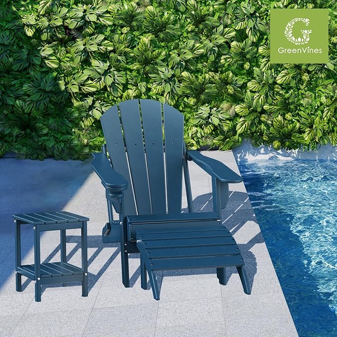 GREENVINES Adirondack-Ottoman | HDPE Plastic | Outdoor Footrest | All Weather | Foot Stool | Foot Rest | Blue | for Adirondack Chair | for Patio Backyard Pool