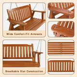 Wooden Porch Swing 2-Seater, Bench Swing with Hanging Chains, Heavy Duty 800 LBS, for Outdoor Patio Garden Yard - Photo 4