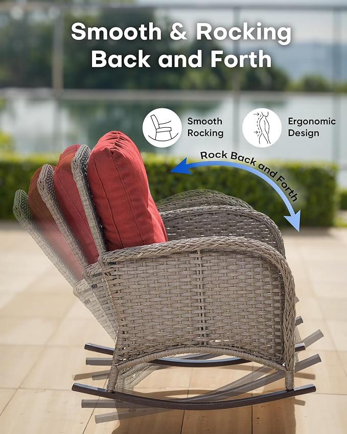 Outdoor Rocking Chairs Set of 2-Patio Table and Chairs Set Outdoor Conversation Furniture Sets for Deck Porch Garden - Photo 4