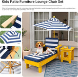 Kids Lounge Chair Outdoor, Kids Lounge Chair, Removable Striped Fabric Cushions, Outdoor Chaise Lounge with Parasol - Photo 3