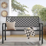 On Shine Outdoor Garden Bench Cast Iron Steel Outdoor Bench Clearance Weatherproof Metal Park Bench for Porch, Yard - Photo 2