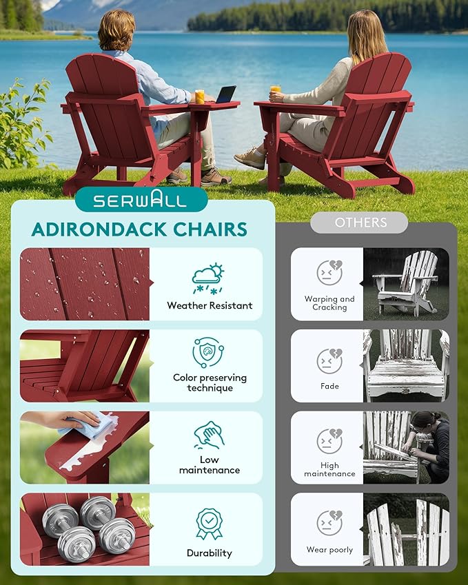 SERWALL Folding Adirondack Chair Set of 4, Outdoor Adirondack Chairs with 4 in 1 Cup Holder, Wood Texture Patio Chairs - Photo 8