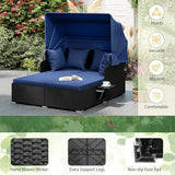 ORALNER Outdoor Daybed, 2-Person Wicker Patio Sofa with Retractable Canopy, Cushions & Pillows, 2 Side Trays - Photo 6