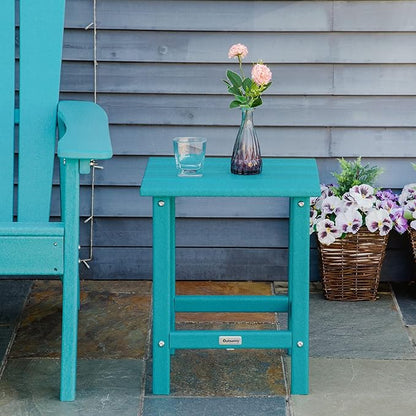 Outsunny Patio Side Table, 15" Square Outdoor End Table, HDPE Plastic Tea Table for Adirondack Chair, Backyard or Lawn, Green