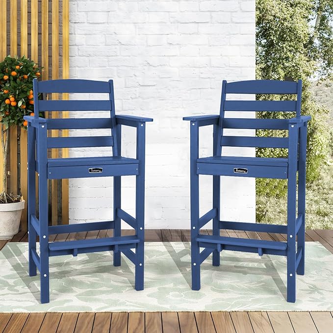 FUNBERRY Bar Height Outdoor Chair, Tall Adirondack Chair, All Weather HDPE Outdoor Bar Chairs for Bistro Patio Balcony