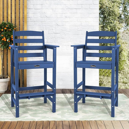 FUNBERRY Bar Height Outdoor Chairs, Tall Adirondack Chairs Set of 2, All Weather HDPE Outdoor Bar Chair for Bistro Patio Balcony