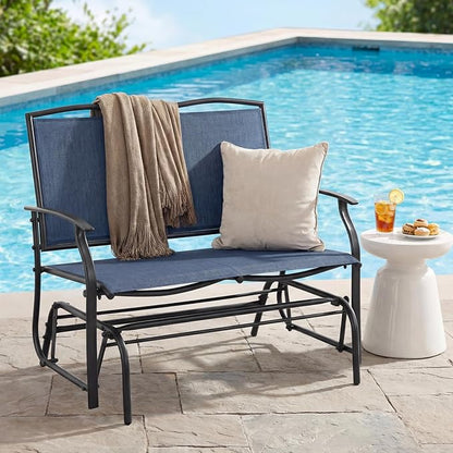 Giantex Outdoor Glider Bench, Patio Glider Bench for Outside, Steel Frame, 400 Lbs Capacity, Ergonomic Swing Rocking Chair Loveseat, 2-Person Porch Swing Rocker for Backyard, Lawn, Balcony, Dark Blue