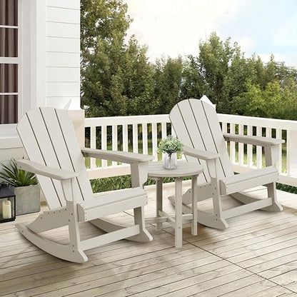 Costaelm Outdoor Adirondack Chair, All Weather Resistant Classic Balcony Chair and Fire Pit Chairs, Adirondack Plastic Outdoor Porch Furniture Rocking Chair High Back HDPE Poly Lumber, Sand