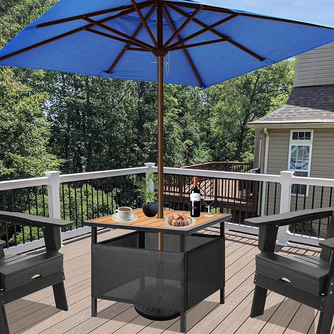 LZRS Adirondack Square Outdoor Side Table with Umbrella Hole, Pool Composite Patio Table, HDPE End Tables for Backyard - Photo 2