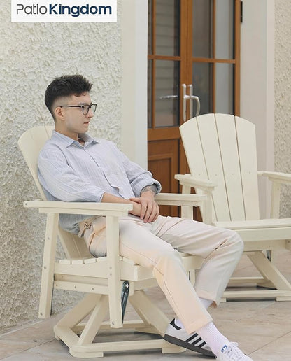 HDPE Swivel Glider Chair Outdoor, Weather Resistant Adirondack Outside Rocking Chair, Wooden Textured Outdoor Swivel Chair Set of 2 for Porch, Balcony, Poolside, Backyard (White)