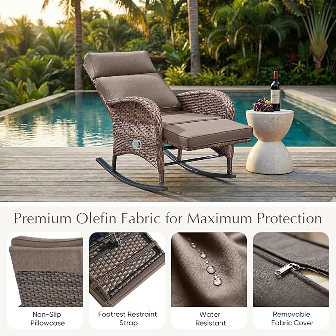 Belord Zero Gravity Patio Swivel Rocking Recliner Chair - Wicker Outdoor Lounge Chair with Adjustable Backrest & - Photo 5