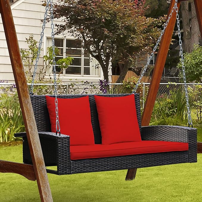 RELAX4LIFE Porch Swing 2-Seat Patio Rattan, Wicker Porch Swings Outdoor W/Two 7.9 Ft Solid Steel Chain - Photo 3