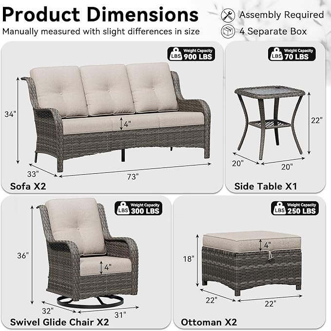 7 Piece Outdoor Wicker Patio Furniture Set, Outdoor Swivel Rocker Patio Chairs Set with Thickened Olefin Cushions - Photo 2