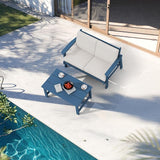 SERWALL Outdoor Loveseat, Blue Frame and Khaki Cushion - Photo 9