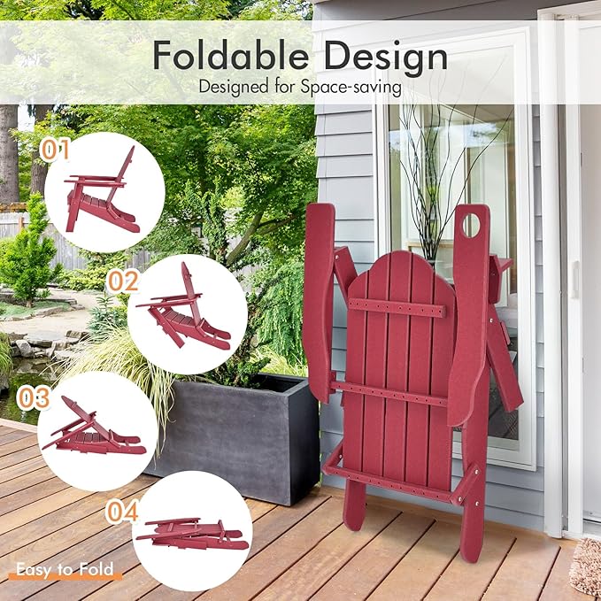 Giantex 4 Pack Adirondack Chair, Outdoor Folding Chairs, HDPE Weather Resistant Patio Chair with Built-in Cup Holder, Lawn Chair for Yard, Balcony, Deck, Outside, Campfire, Plastic Fire Pit Chair