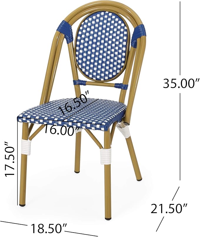 Christopher Knight Home Gwendolyn Outdoor French Bistro Chairs (Set of 2), Blue + White + Bamboo Print Finish - Photo 3