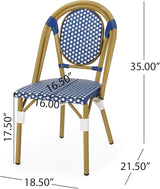 Christopher Knight Home Gwendolyn Outdoor French Bistro Chairs (Set of 2), Blue + White + Bamboo Print Finish - Photo 3
