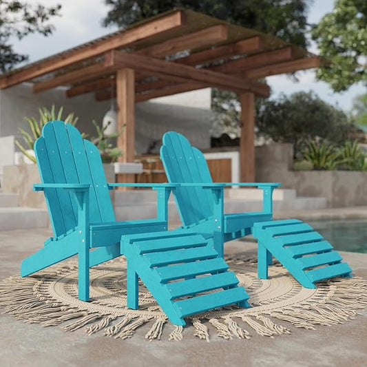 Wildridge Classic Footrest, Aruba Blue - Outdoor Weather Resistant HDPE Ottoman for Adirondack Chair
