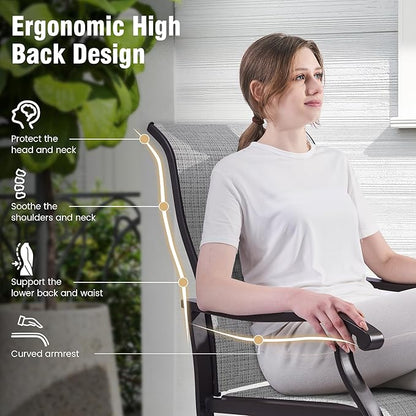 Amopatio Patio Swivel Chairs Set of 8, Outdoor Swivel Rocker Dining Chairs with All Weather Textilene High Back & Metal Frame, for Backyard Deck Lawn, Light Gray