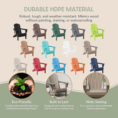 WestinTrends Malibu 2-Pieces Adirondack Chair Set with Side Table, All Weather Outdoor Seating Plastic Patio Lawn Chair Folding for Outside Porch Deck Backyard, Weathered Wood