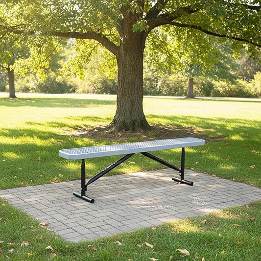 6FT Metal Park Bench for Outside, All-Weather Thermoplastic Coating Outdoor Bench with Anchor, Commercial Heavy Duty Benches for Shopping Malls, Stores, Parks, Patios, Decks, Grey