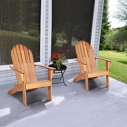 Tangkula Adirondack Chair, Acacia Wood Adirondack Lounger Chair, Outdoor Armchairs with Slatted Seating, Weather Resistant