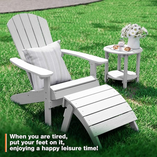 YEFU Adirondack Ottoman, Patio Foot Rest, Adirondack Foot Rest, Folding Adirondack Footstool, Weather Resistant for Adirondack Chair, Widely Used for Outdoor, Porch, Backyard, Garden, Fire Pits-White